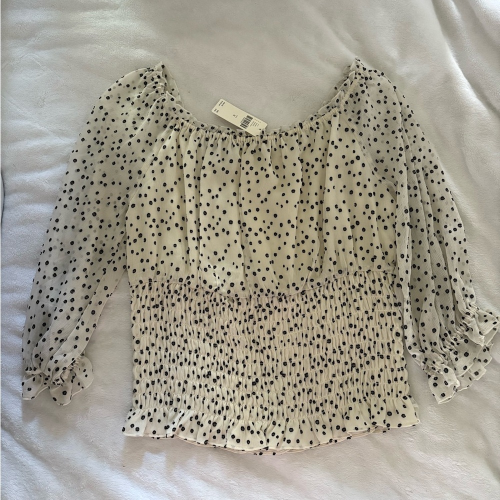 Anthropologie Polka Dot Smocked Blouse